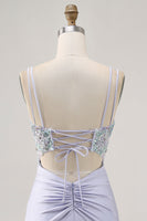 Load image into Gallery viewer, Lavender Floral Short Corset Satin Homecoming Dress with Lace