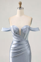 Load image into Gallery viewer, Sparkly Dusty Blue Short Satin Corset Tight Homecoming Dress with Beading