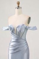 Load image into Gallery viewer, Sparkly Dusty Blue Short Satin Corset Tight Homecoming Dress with Beading