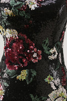 Load image into Gallery viewer, Sparkly One Shoulder Black Sequin Floral Short Homecoming Dress with Fringes