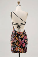 Load image into Gallery viewer, Sparkly Black Sequin Floral Embroidery Short Homecoming Dress