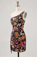 Load image into Gallery viewer, Sparkly Black Sequin Floral Embroidery Short Homecoming Dress