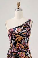 Load image into Gallery viewer, Sparkly Black Sequin Floral Embroidery Short Homecoming Dress