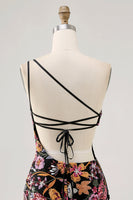 Load image into Gallery viewer, Sparkly Black Sequin Floral Embroidery Short Homecoming Dress