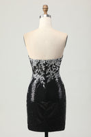 Load image into Gallery viewer, Sparkly Black Silver Sweetheart Tight Sequins Short Homecoming Dress