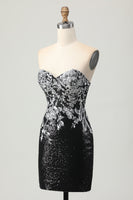 Load image into Gallery viewer, Sparkly Black Silver Sweetheart Tight Sequins Short Homecoming Dress