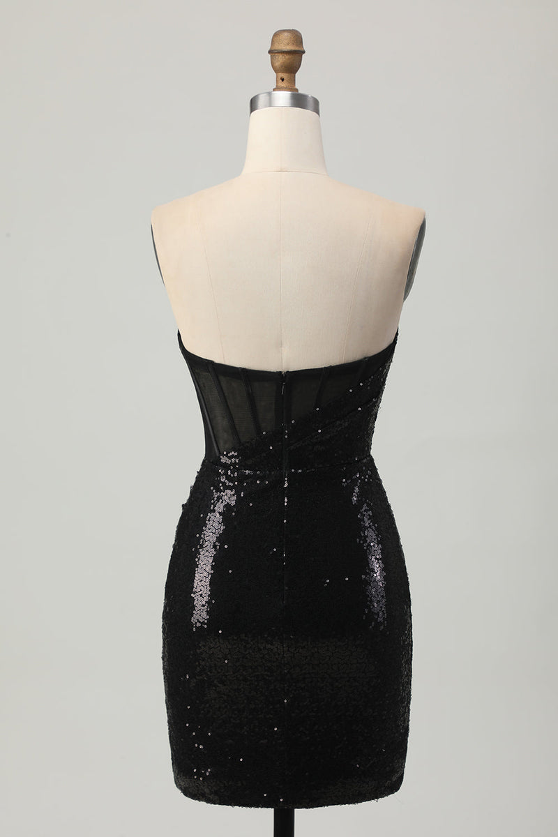 Load image into Gallery viewer, Sparkly Black Sweetheart Tight Short Homecoming Dress with Sequins