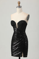 Load image into Gallery viewer, Sparkly Black Sweetheart Tight Short Homecoming Dress with Sequins