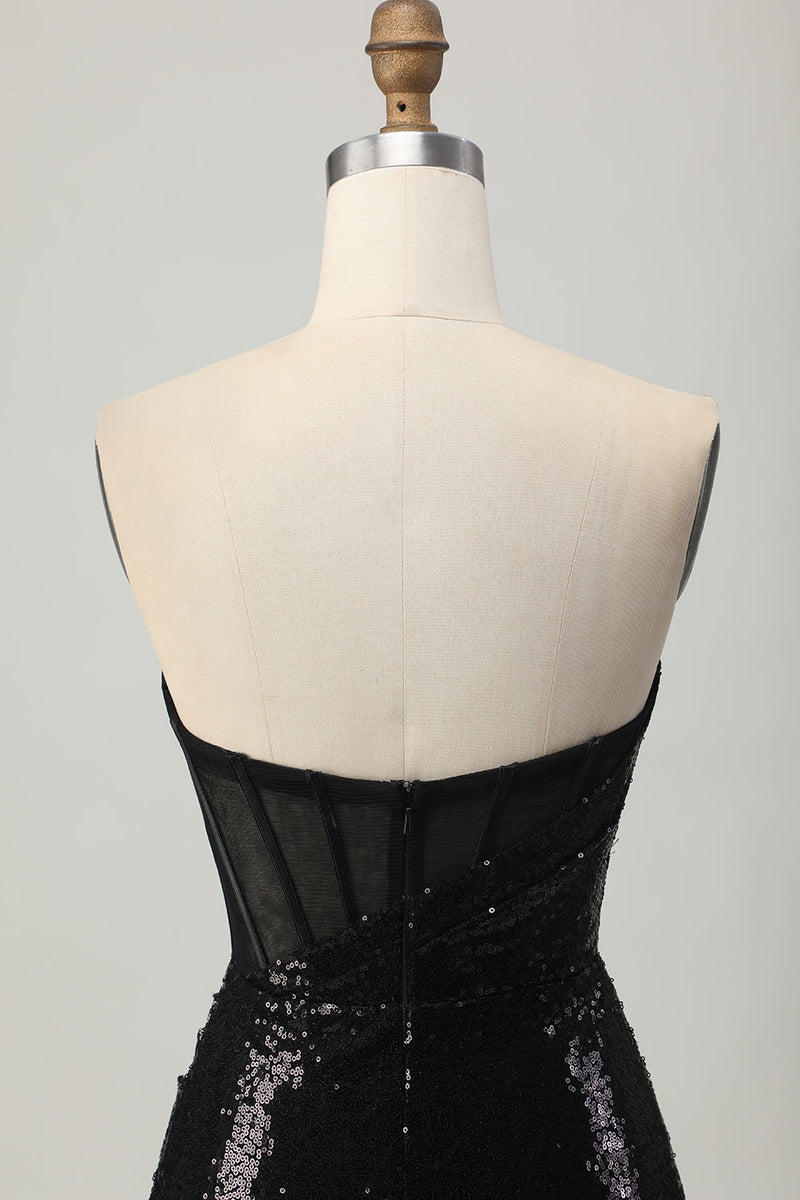 Load image into Gallery viewer, Sparkly Black Sweetheart Tight Short Homecoming Dress with Sequins