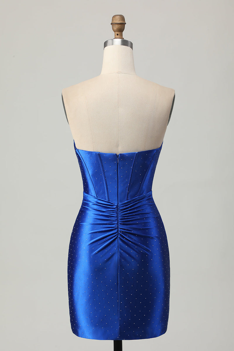 Load image into Gallery viewer, Sparkly Royal Blue Tight Corset Short Homecoming Dress with Beading