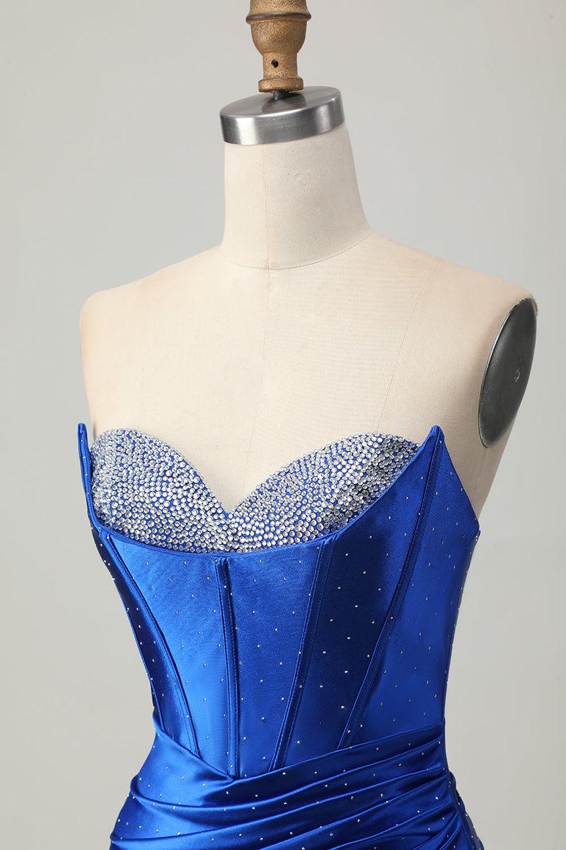Load image into Gallery viewer, Sparkly Royal Blue Tight Corset Short Homecoming Dress with Beading