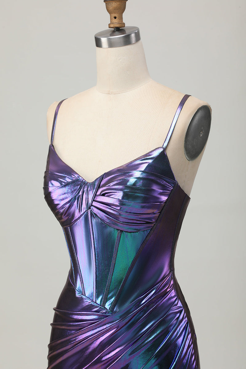 Load image into Gallery viewer, Blue Purple Metallic Tight Glitter Short Corset Homecoming Dress