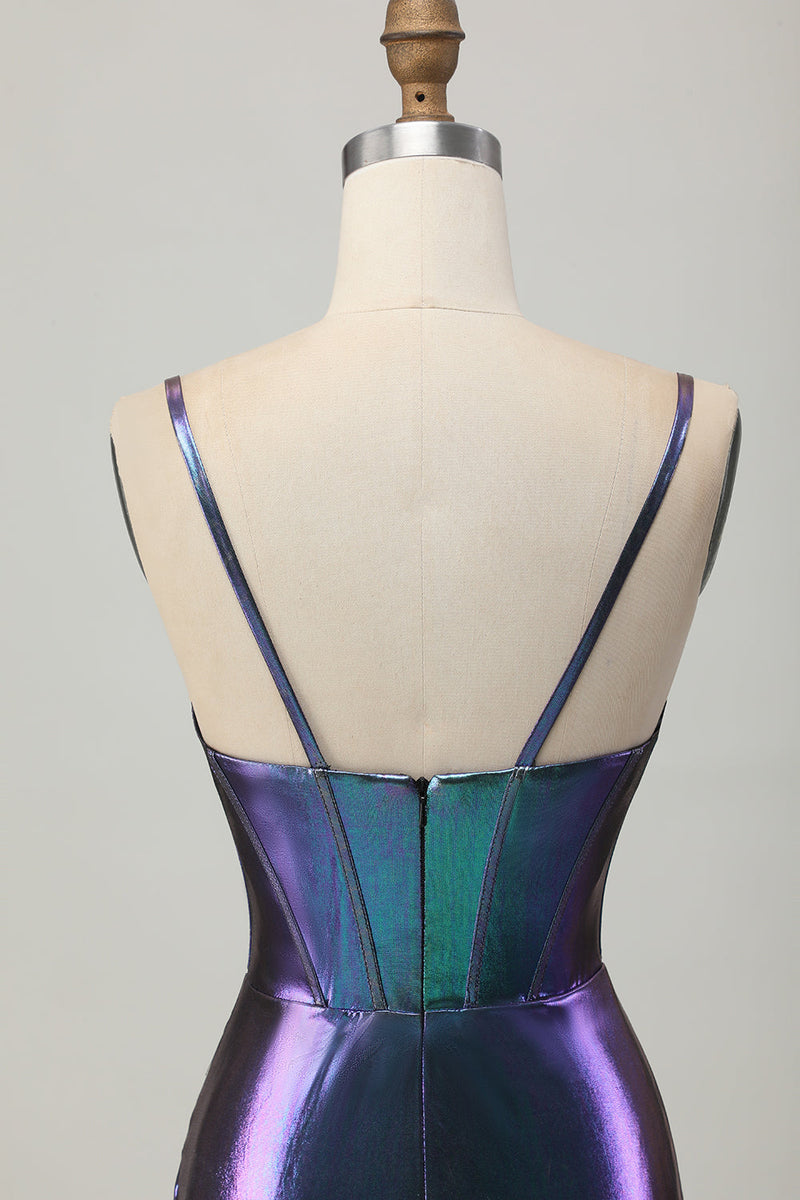 Load image into Gallery viewer, Blue Purple Metallic Tight Glitter Short Corset Homecoming Dress
