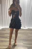Load image into Gallery viewer, Metallic Black A Line Strapless Tiered Short Homecoming Dress