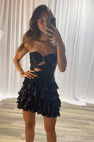Load image into Gallery viewer, Metallic Black A Line Strapless Tiered Short Homecoming Dress