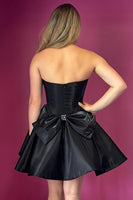 Load image into Gallery viewer, Black A Line Satin Beaded Short Corset Homecoming Dress with Bow