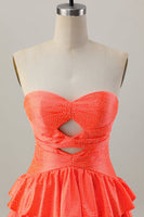 Load image into Gallery viewer, Sparkly Orange Beaded Tiered Cut Out A Line Short Homecoming Dress