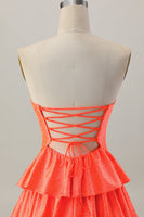 Load image into Gallery viewer, Sparkly Orange Beaded Tiered Cut Out A Line Short Homecoming Dress