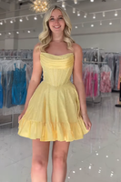 Load image into Gallery viewer, Sparkly Yellow A Line Beaded Short Corset Homecoming Dress with Ruffles
