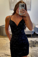 Load image into Gallery viewer, Sparkly Light Blue Jacquard Beaded Tight Short Homecoming Dress