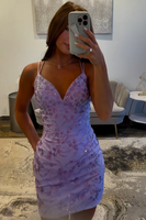 Load image into Gallery viewer, Sparkly Light Blue Jacquard Beaded Tight Short Homecoming Dress