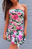 Load image into Gallery viewer, Floral Black Red Bodycon Beaded Short Homecoming Dress