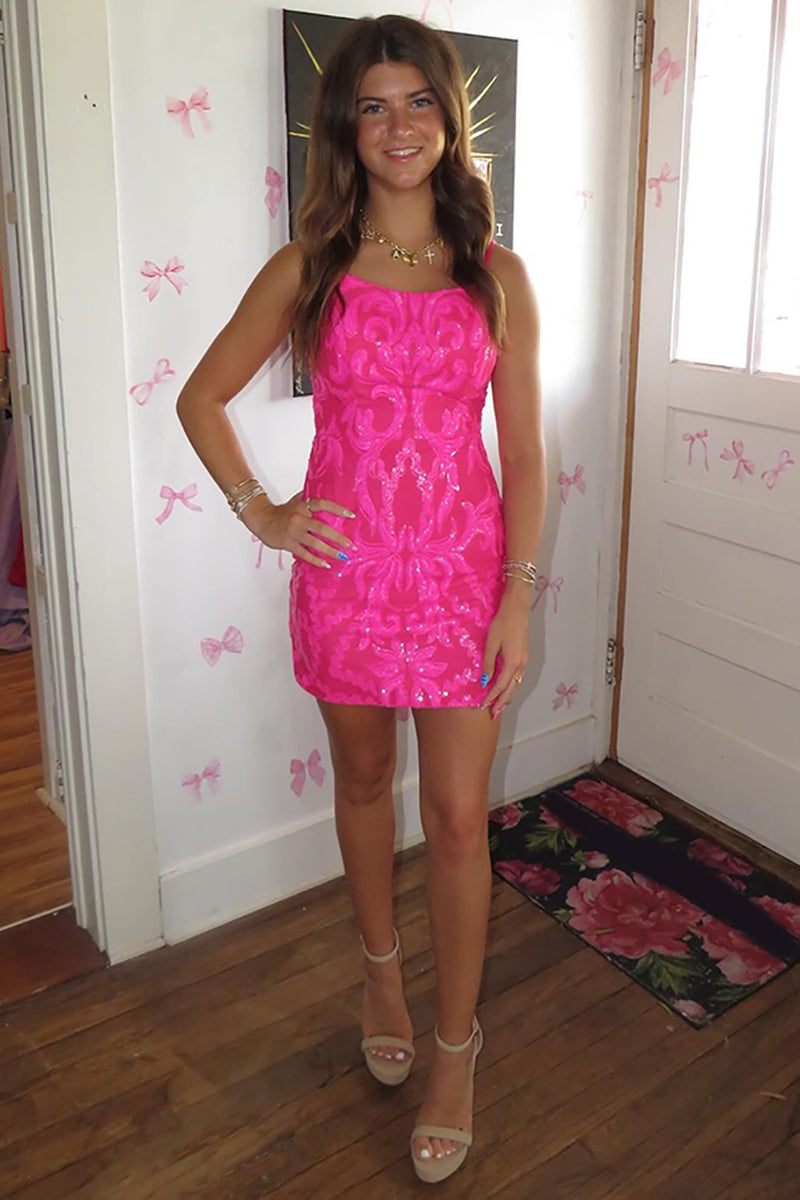 Load image into Gallery viewer, Sparkly Fuchsia Short Tight Homecoming Dress