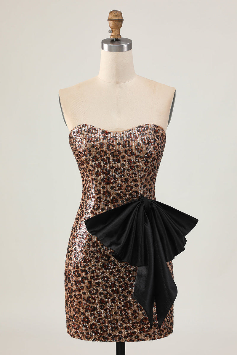 Load image into Gallery viewer, Sparkly Brown Leopard Tight Sequins Short Homecoming Dress