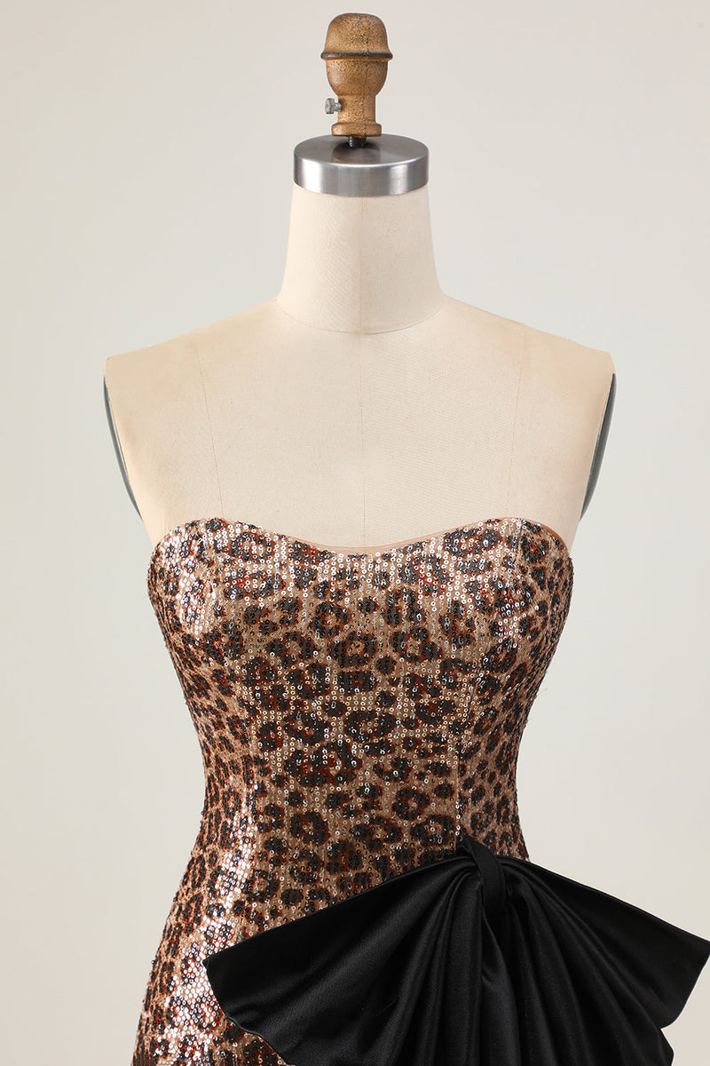 Load image into Gallery viewer, Sparkly Brown Leopard Tight Sequins Short Homecoming Dress