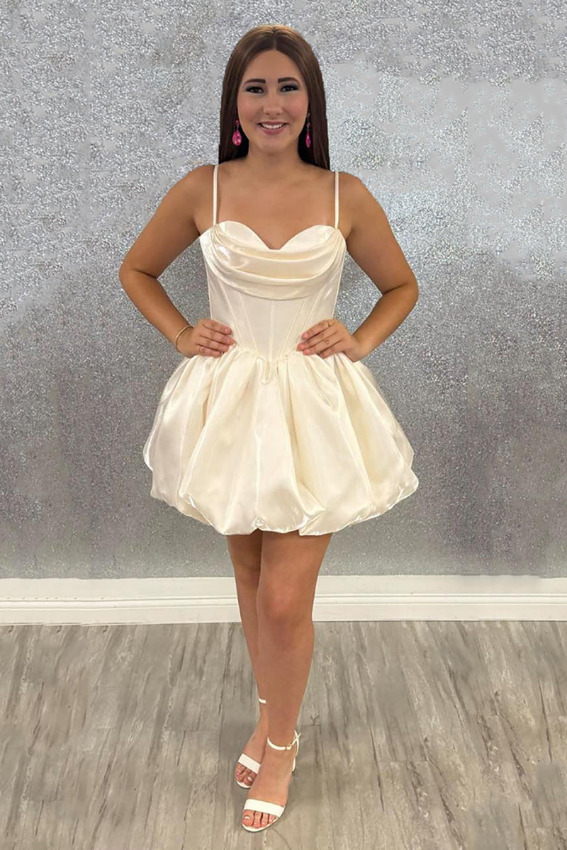 Load image into Gallery viewer, White A Line Satin Short Corset Homecoming Dress with Ruffles