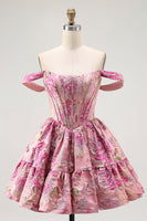 Load image into Gallery viewer, Blush A Line Fluffy Off the Shoulder Short Corset Homecoming Dress
