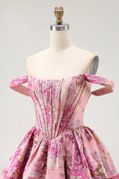 Load image into Gallery viewer, Blush A Line Fluffy Off the Shoulder Short Corset Homecoming Dress