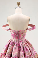 Load image into Gallery viewer, Blush A Line Fluffy Off the Shoulder Short Corset Homecoming Dress