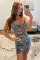 Load image into Gallery viewer, Sparkly Black Bodycon Beaded Strapless Short Homecoming Dress