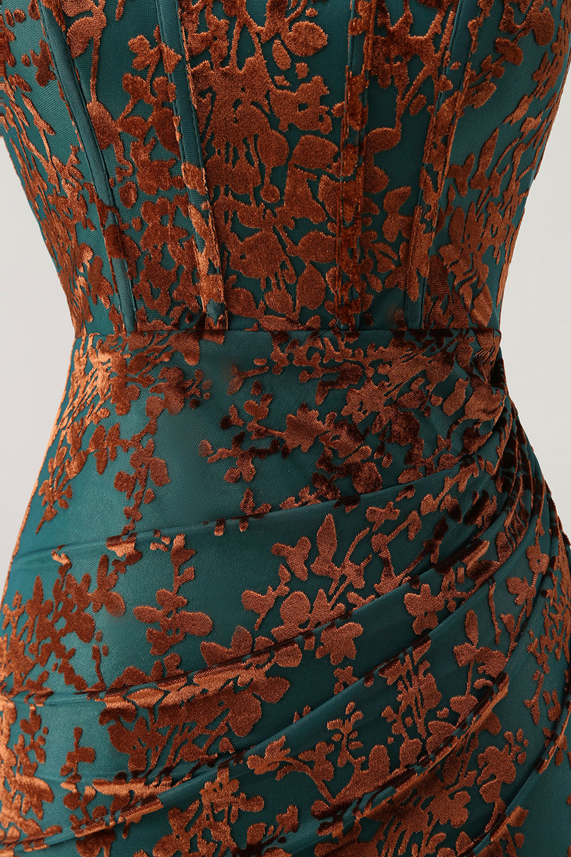 Load image into Gallery viewer, Floral Peacock Green Mermaid Strapless Long Formal Dress with Slit