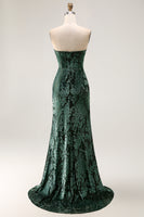 Load image into Gallery viewer, Floral Peacock Green Mermaid Strapless Long Formal Dress with Slit