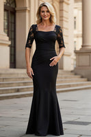 Load image into Gallery viewer, Black Mermaid Square Neck Ruched Maxi Mother of the Bride Dress