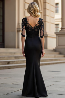 Black Mermaid Square Neck Ruched Maxi Mother of the Bride Dress