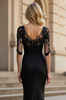 Load image into Gallery viewer, Black Mermaid Square Neck Ruched Maxi Mother of the Bride Dress