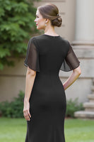 Load image into Gallery viewer, Black Sheath Ruched Round Neck Maxi Mother of the Bride Dress