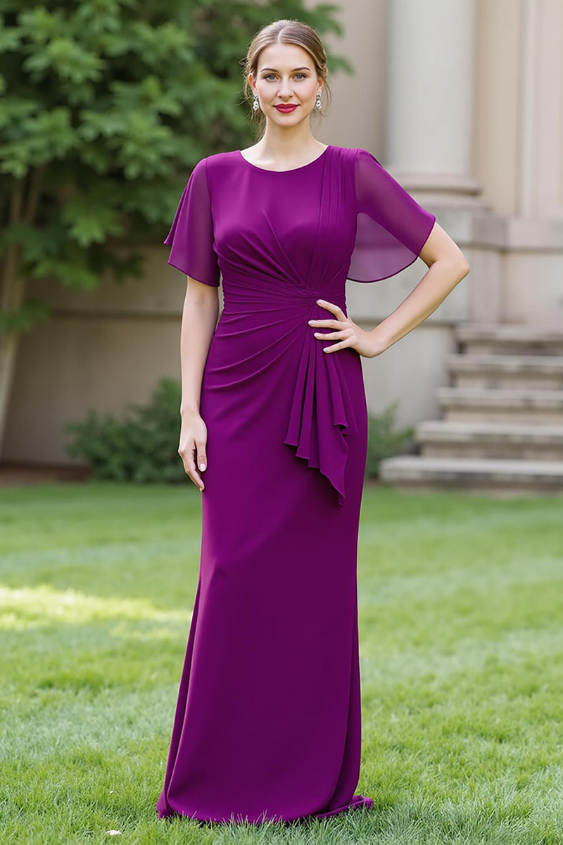 Load image into Gallery viewer, Black Sheath Ruched Round Neck Maxi Mother of the Bride Dress