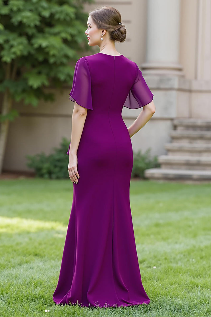 Load image into Gallery viewer, Black Sheath Ruched Round Neck Maxi Mother of the Bride Dress
