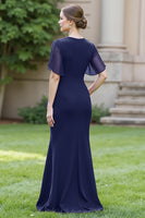 Load image into Gallery viewer, Black Sheath Ruched Round Neck Maxi Mother of the Bride Dress
