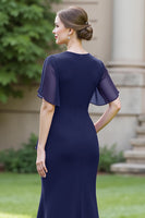 Load image into Gallery viewer, Black Sheath Ruched Round Neck Maxi Mother of the Bride Dress