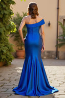 Load image into Gallery viewer, Mermaid Royal Blue Satin Ruched One Shoulder Mother of the Bride Dress