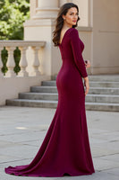 Load image into Gallery viewer, Burgundy Mermaid Satin V-Neck Long Mother of the Bride Dress