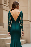 Load image into Gallery viewer, Mermaid Pine V-Neck Satin Long Sleeves Mother of the Bride Dress