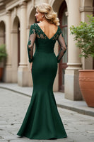 Load image into Gallery viewer, Plum Mermaid Appliqued V-Neck Long Sleeves Mother of the Bride Dress