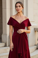 Load image into Gallery viewer, A Line Burgundy V-Neck Satin Mother of the Bride Dress with Ruffles
