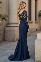 Load image into Gallery viewer, Navy Mermaid Long Sleeves Mother of the Bride Dress with Lace